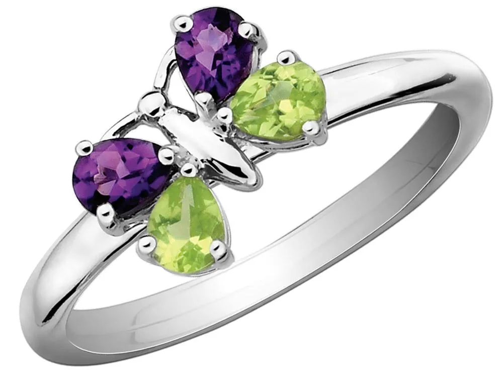 Gem &amp; Harmony Gem &amp; Harmony 925 Sterling Silver Amethyst Peridot Butterfly Ring .65ctw — product photo