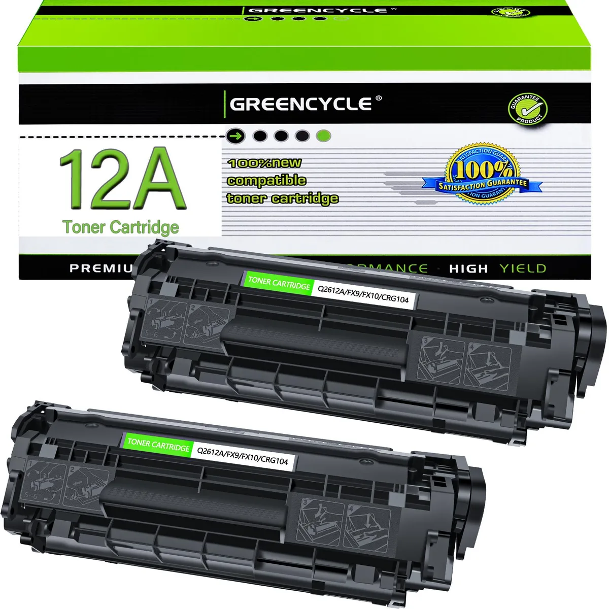 GREENCYCLE GREENCYCLE Q2612A Black Toner Cartridge 2 Pack 2000 Pages — product photo