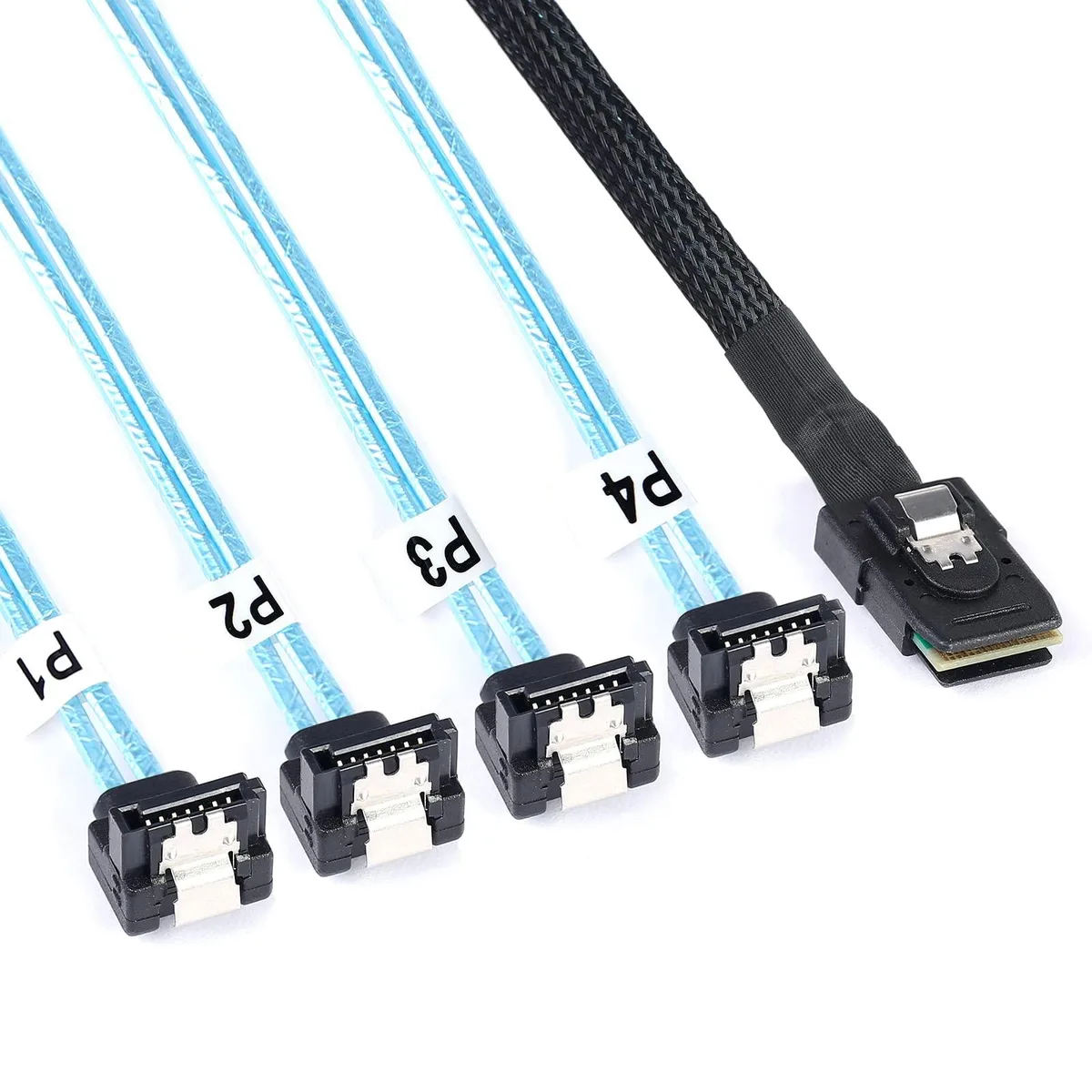 BUCIER BUCIER Mini SAS SFF-8087 to 4 SATA 90° Breakout Cable 3.3FT — product photo
