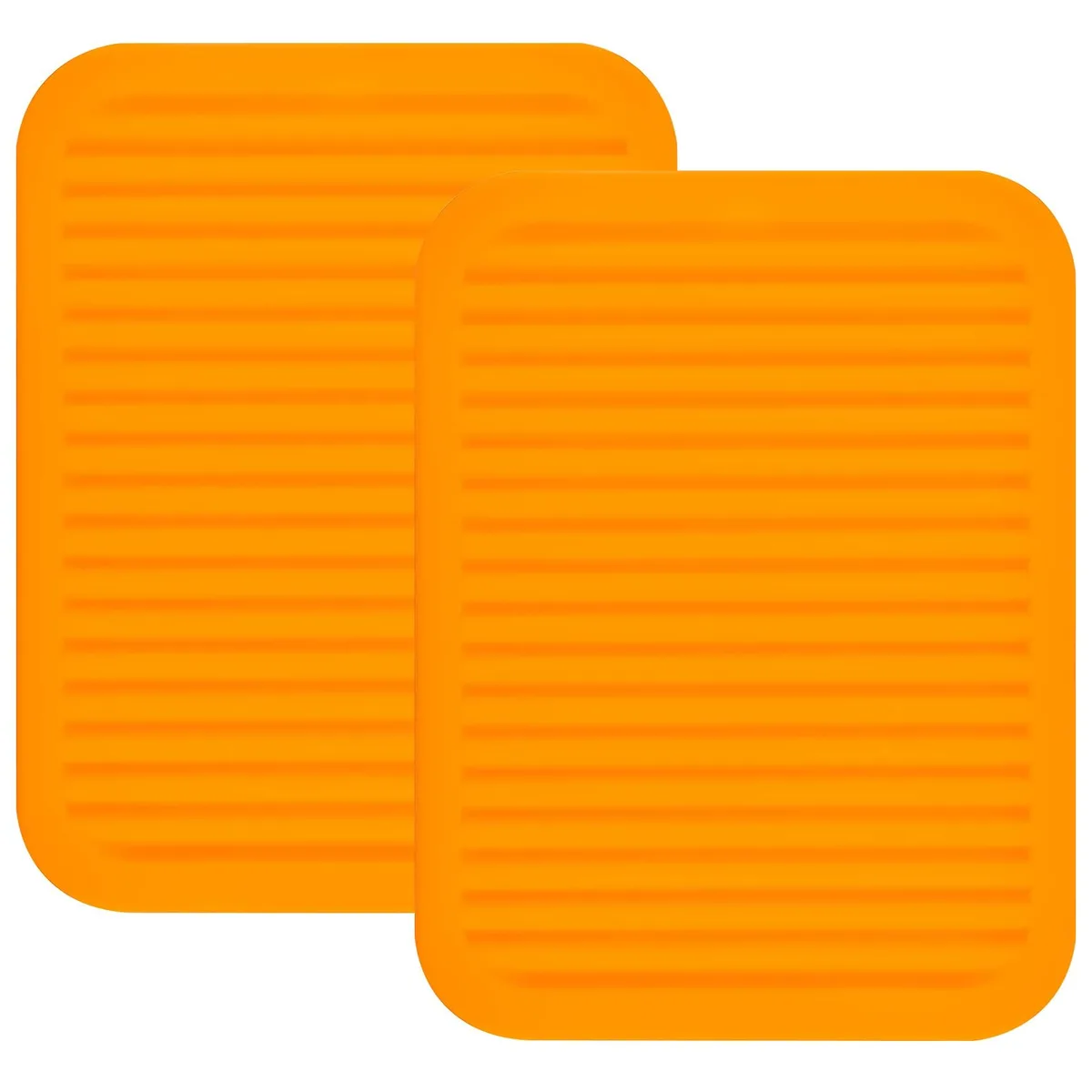 Two orange rectangular silicone mats with textured surface, each 9x12 inches
