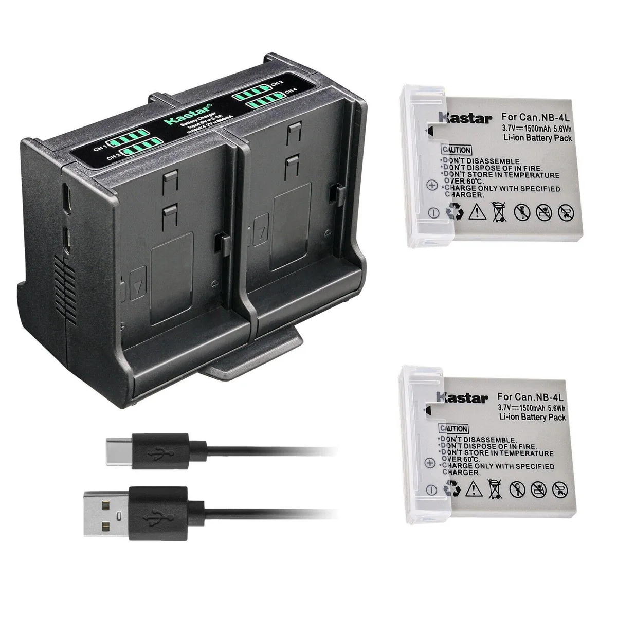 Kastar Kastar NB-4L 2 batteries + quadruple USB charger 5.6 Wh — product photo