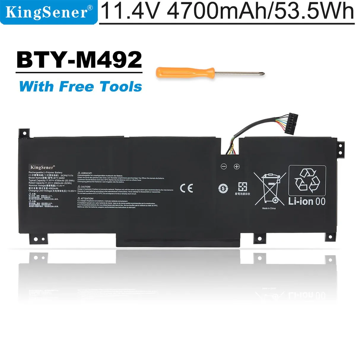 KingSener KingSener BTY-M492 laptop battery 11.4V 4700mAh 53.5Wh — product photo