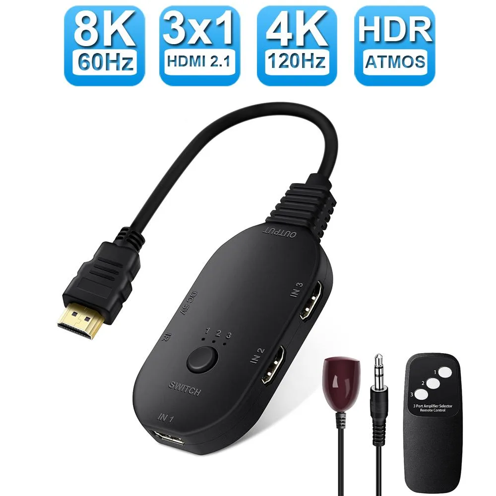 ESTONE ESTONE 3-Port HDMI 2.1 Switch 8K@60Hz 4K@120Hz Black video switch — product photo