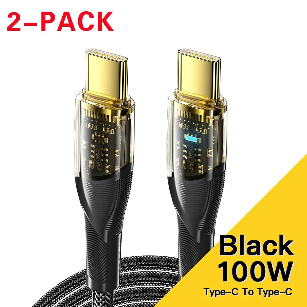 LUOM LUOM Essager XJ USB-C Cable 100W 5A 480Mbps 3.3ft 2-pack Transparent Shell — product photo