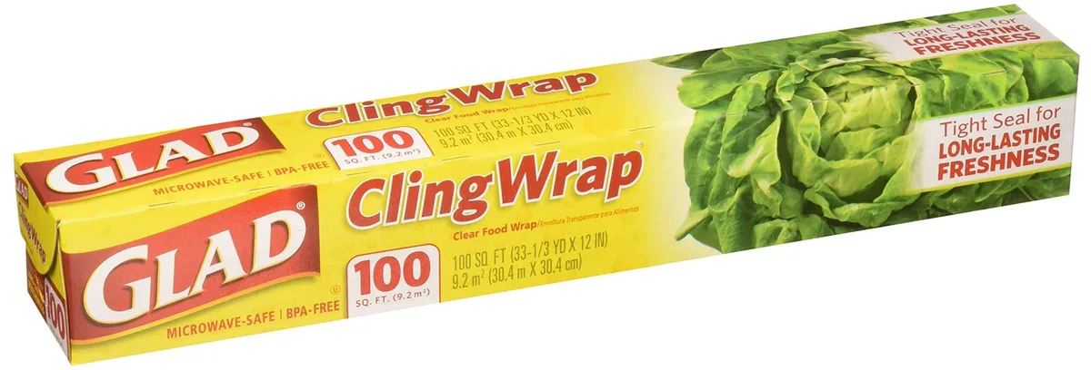 Two clear plastic cling wrap boxes, 100 sq ft each