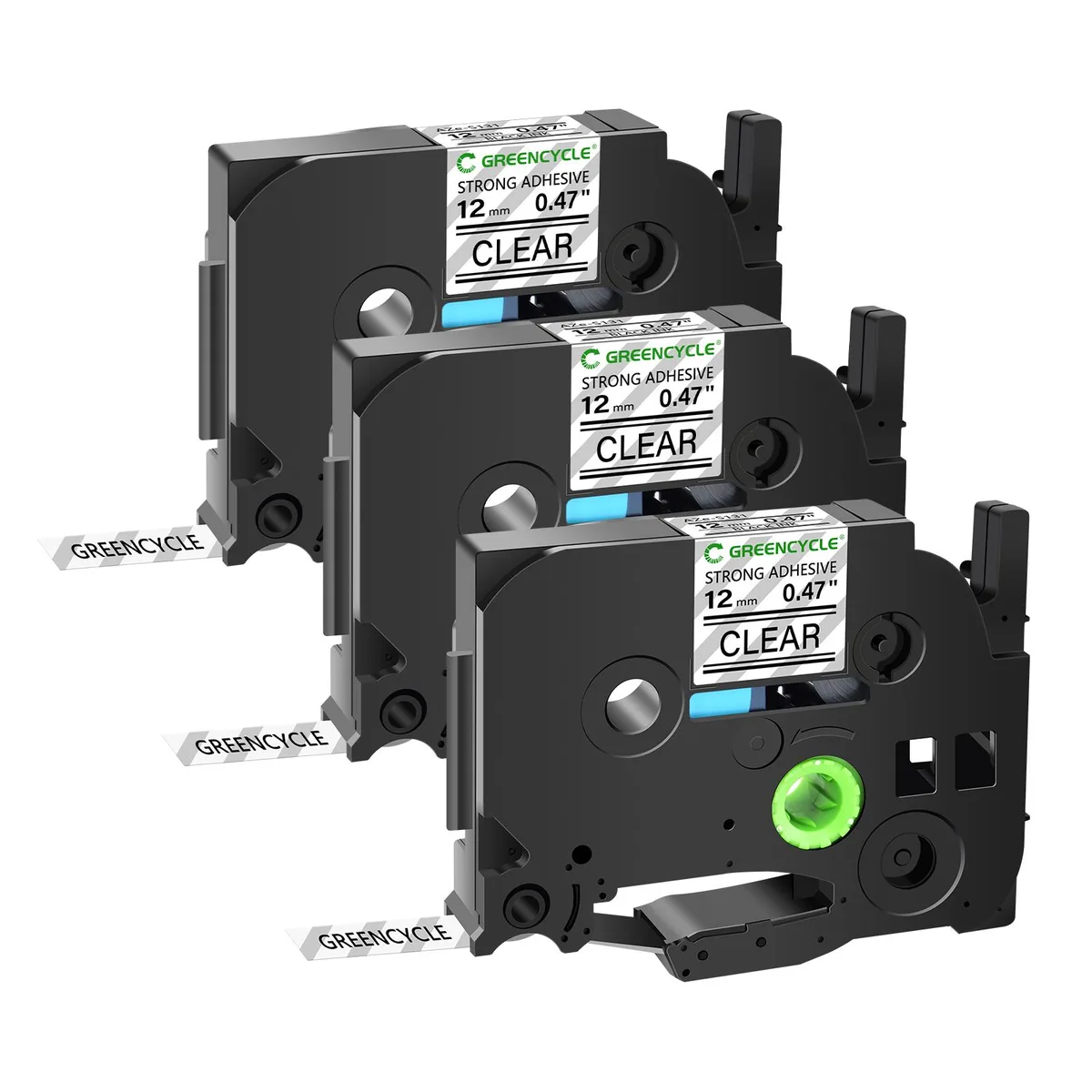 GREENCYCLE GREENCYCLE TZe-S131 12mm Black on Clear Laminated Tape 3 Pack — product photo