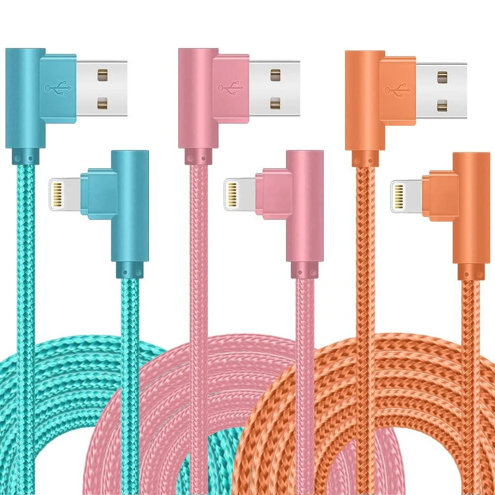 GE 3 Pack 10FT 90 Degree MFi Lightning Cable Nylon Braided Black — product photo