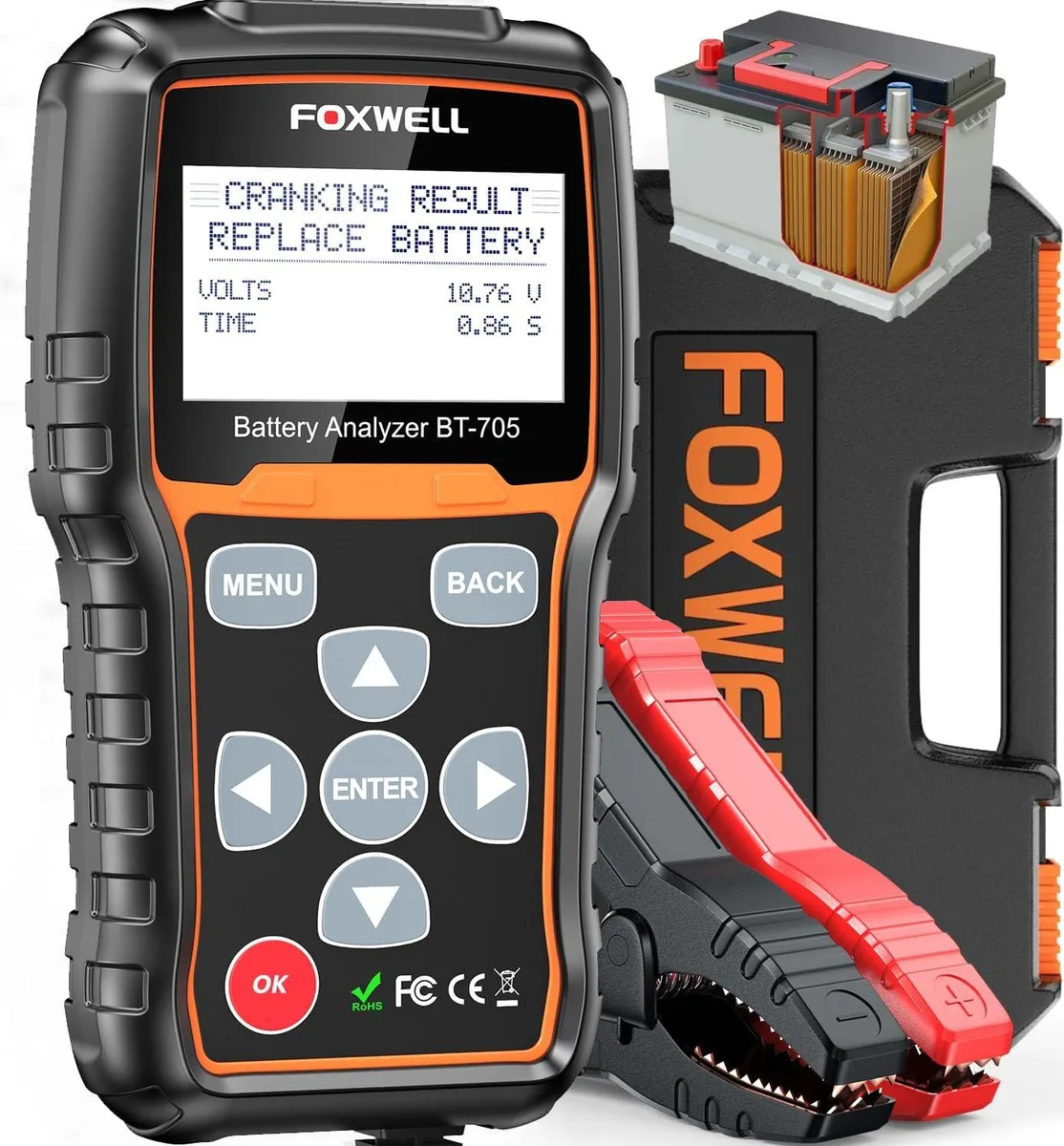WUQ WUQ BT705 Car Battery Tester 12V 24V 100-2000CCA 5.9ft car electronics accessory — product photo