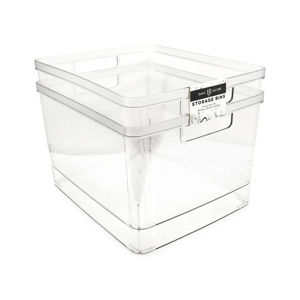Two red rectangular plastic bins with lift-off lids and cutout handles