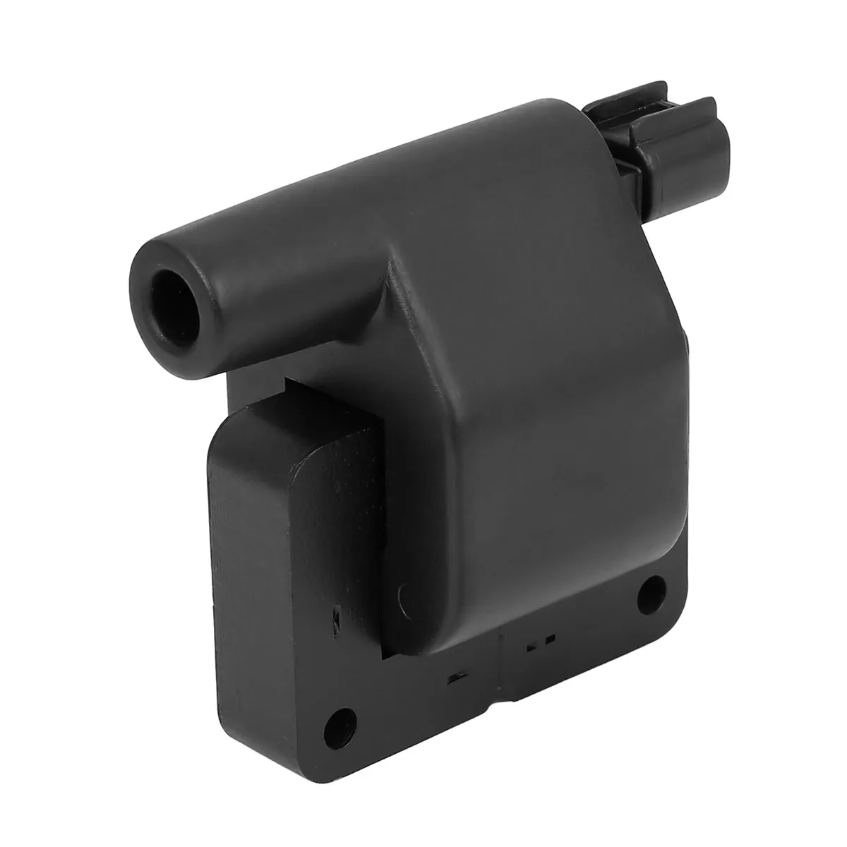 Black rectangular ignition coil with two pins and mounting hole