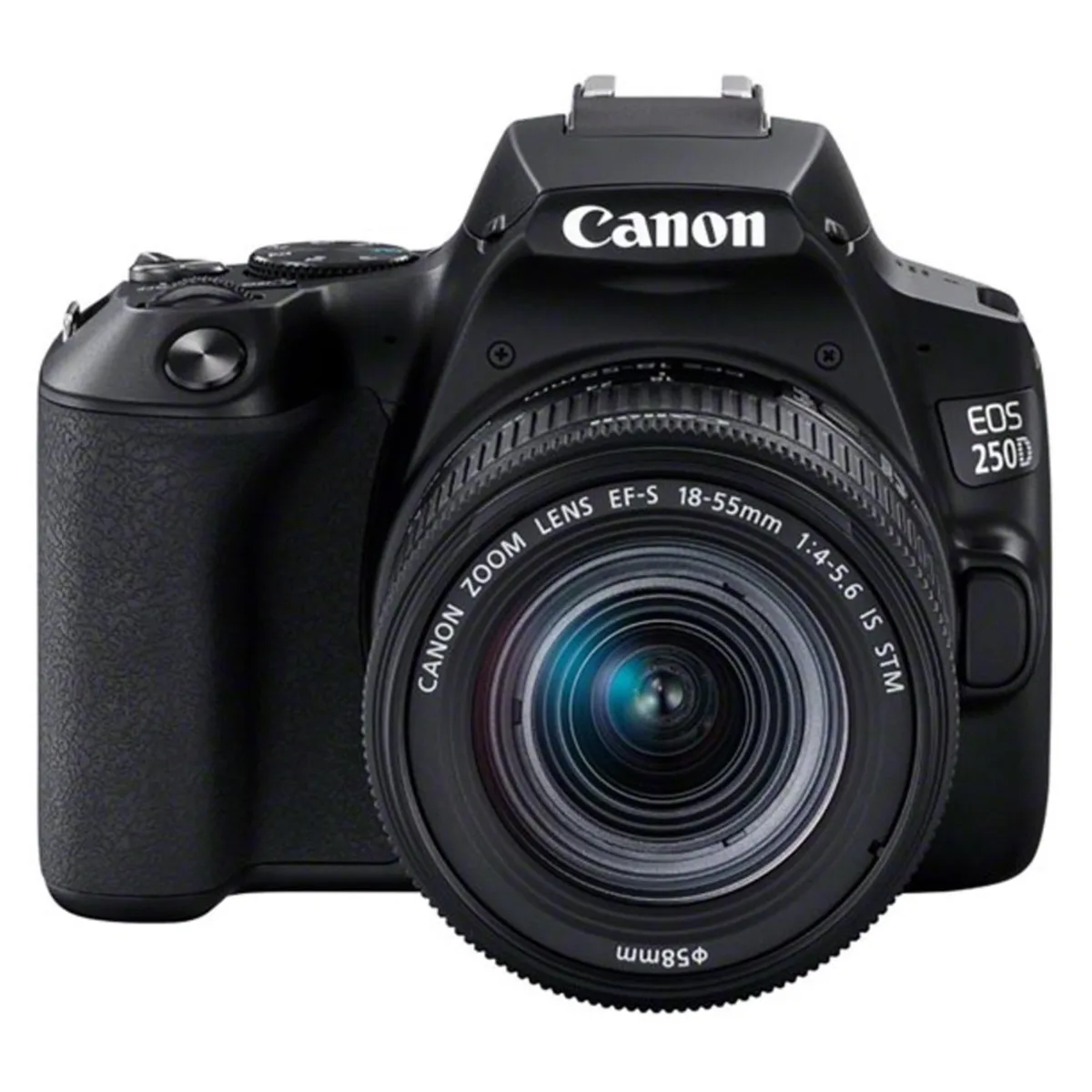 Canon Canon EOS 250D Rebel SL3 24.1MP DSLR camera with EF-S 18-55mm f/4-5.6 IS STM lens Black — product photo