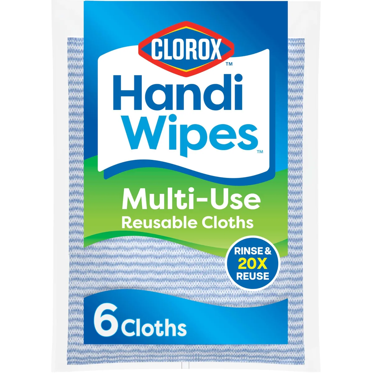 Pack of six white reusable cleaning cloths