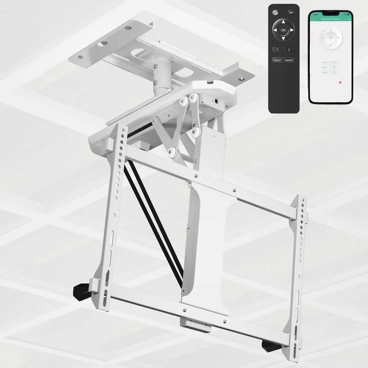VIVO VIVO White Electric Motorized Flip Down Drop Ceiling TV Mount 32-70 — product photo