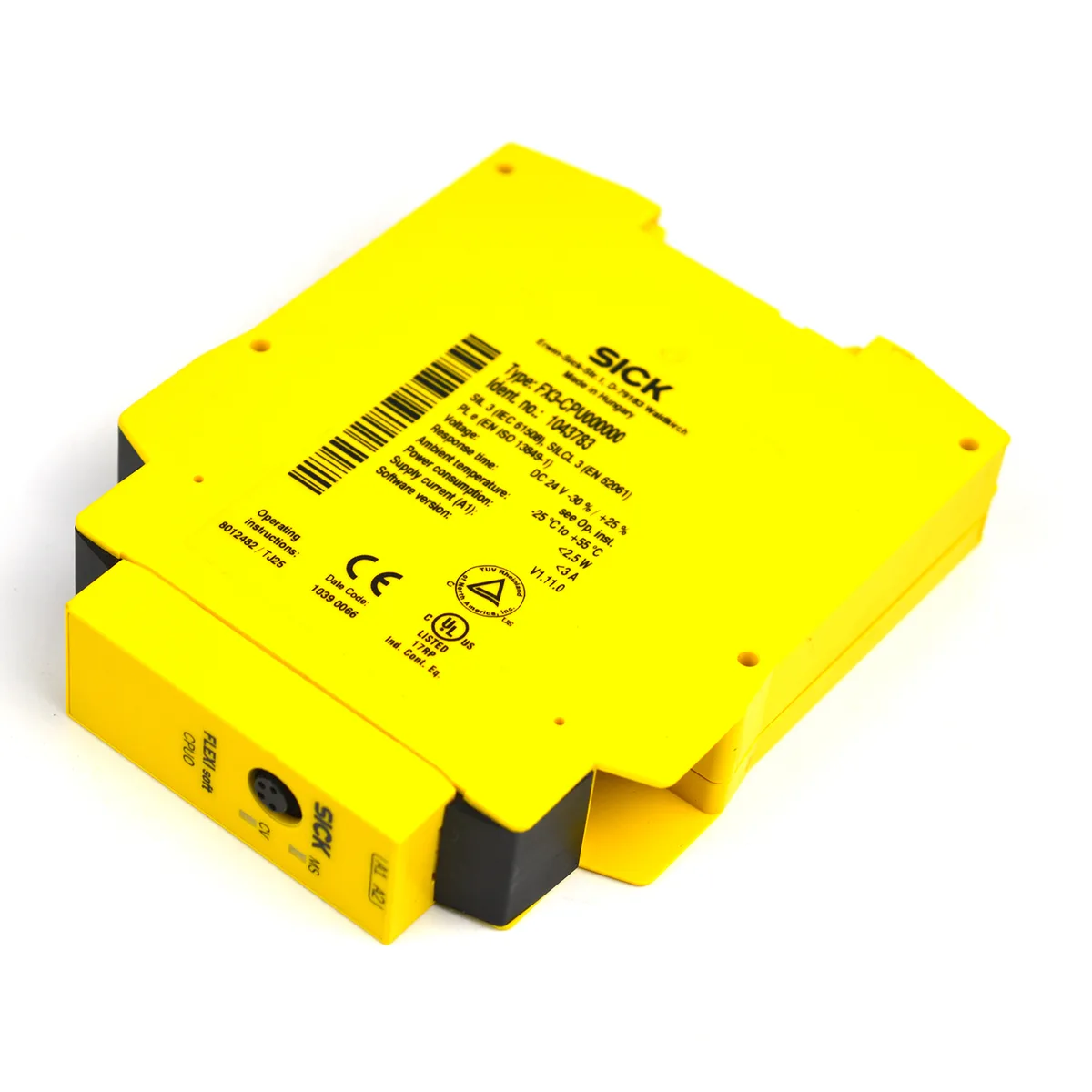 Compact grey industrial module with spring terminals and M8 port