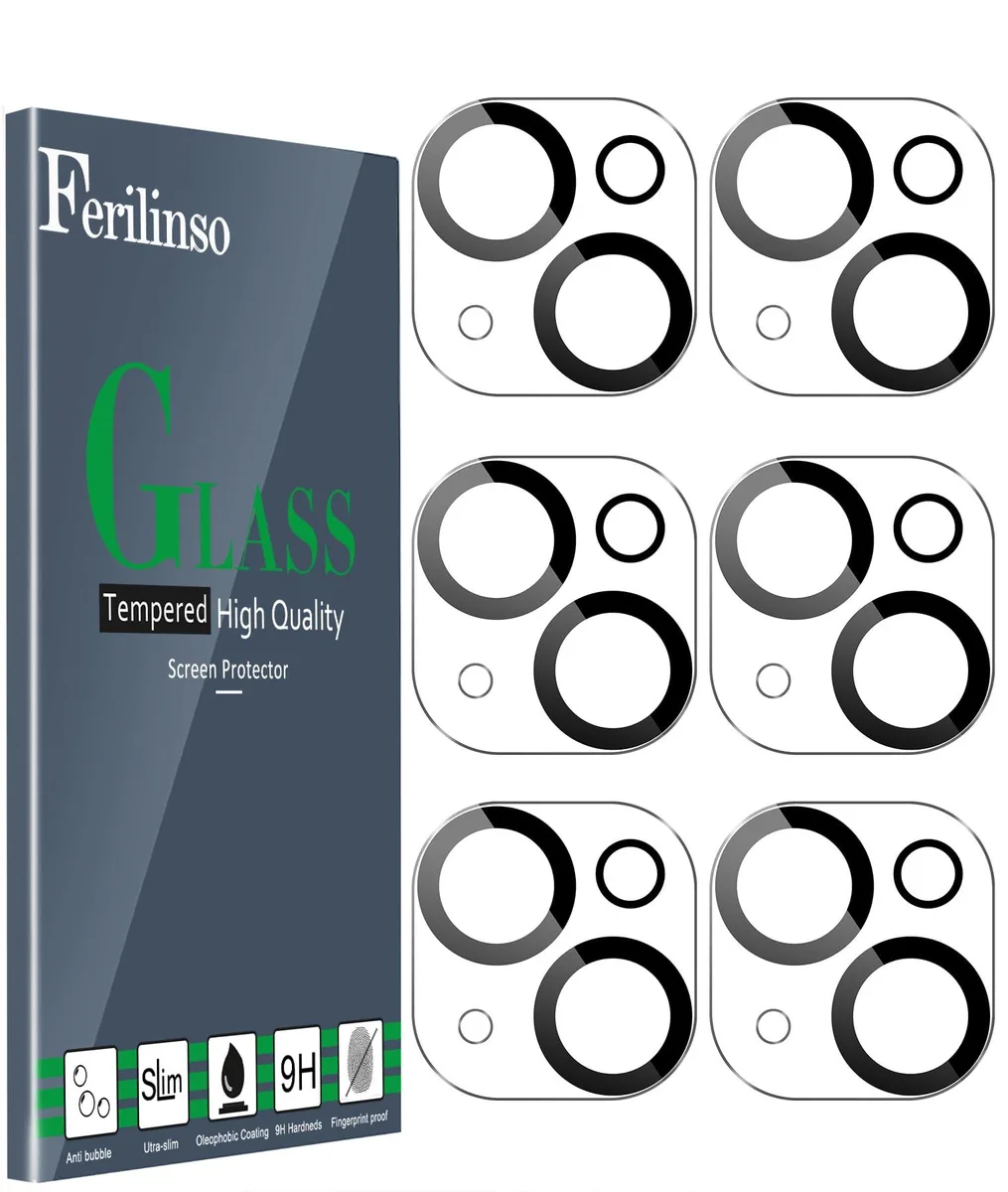 Six transparent tempered-glass camera lens protectors for iPhone 13 14 15 series