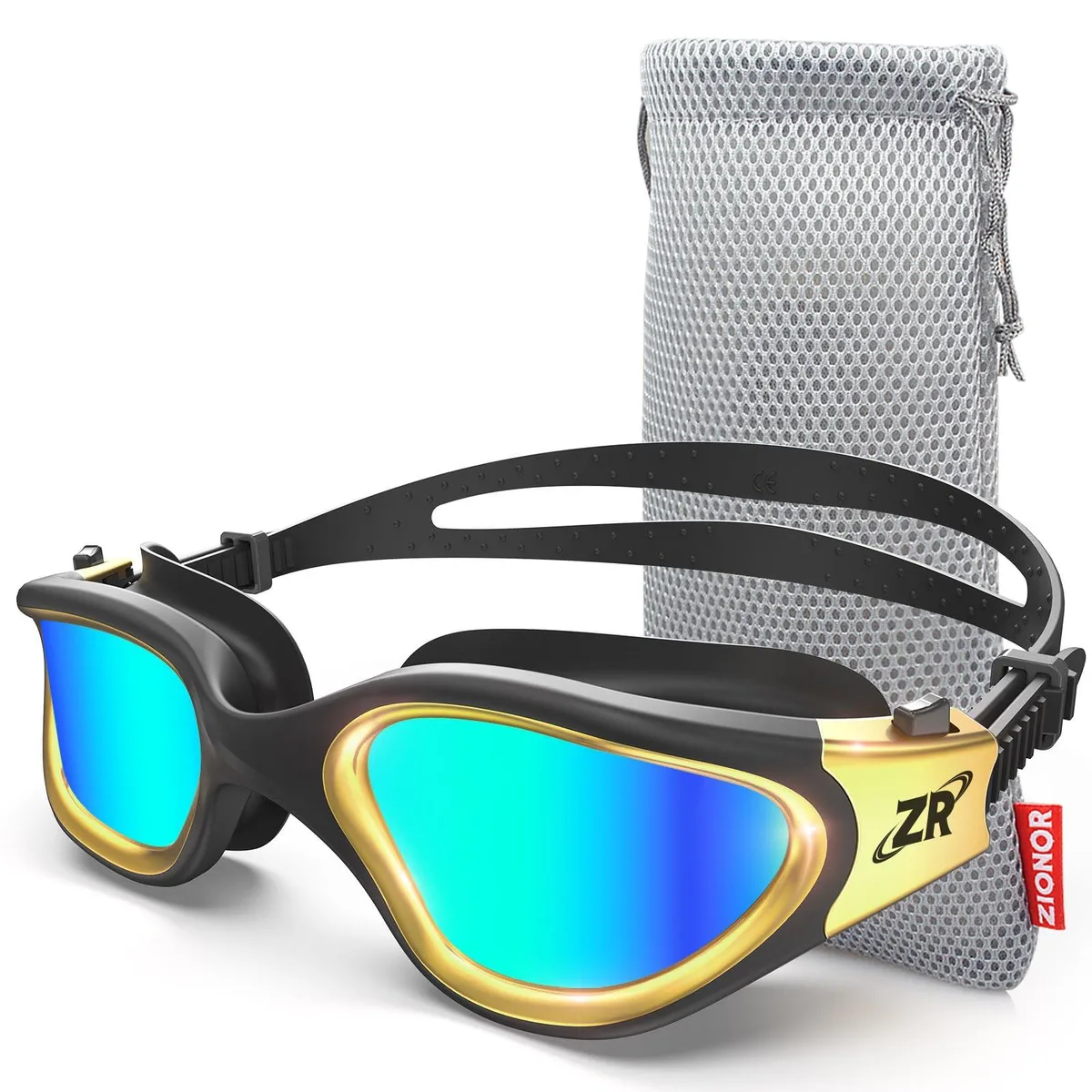 ZIONOR Zr-g1 polarized gold swimming goggles with silicone seals and adjustable split strap
