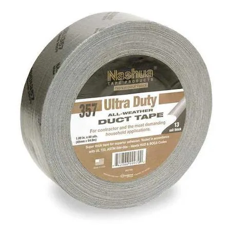 Silver duct tape roll on white core, 48mm wide, 60 yards long