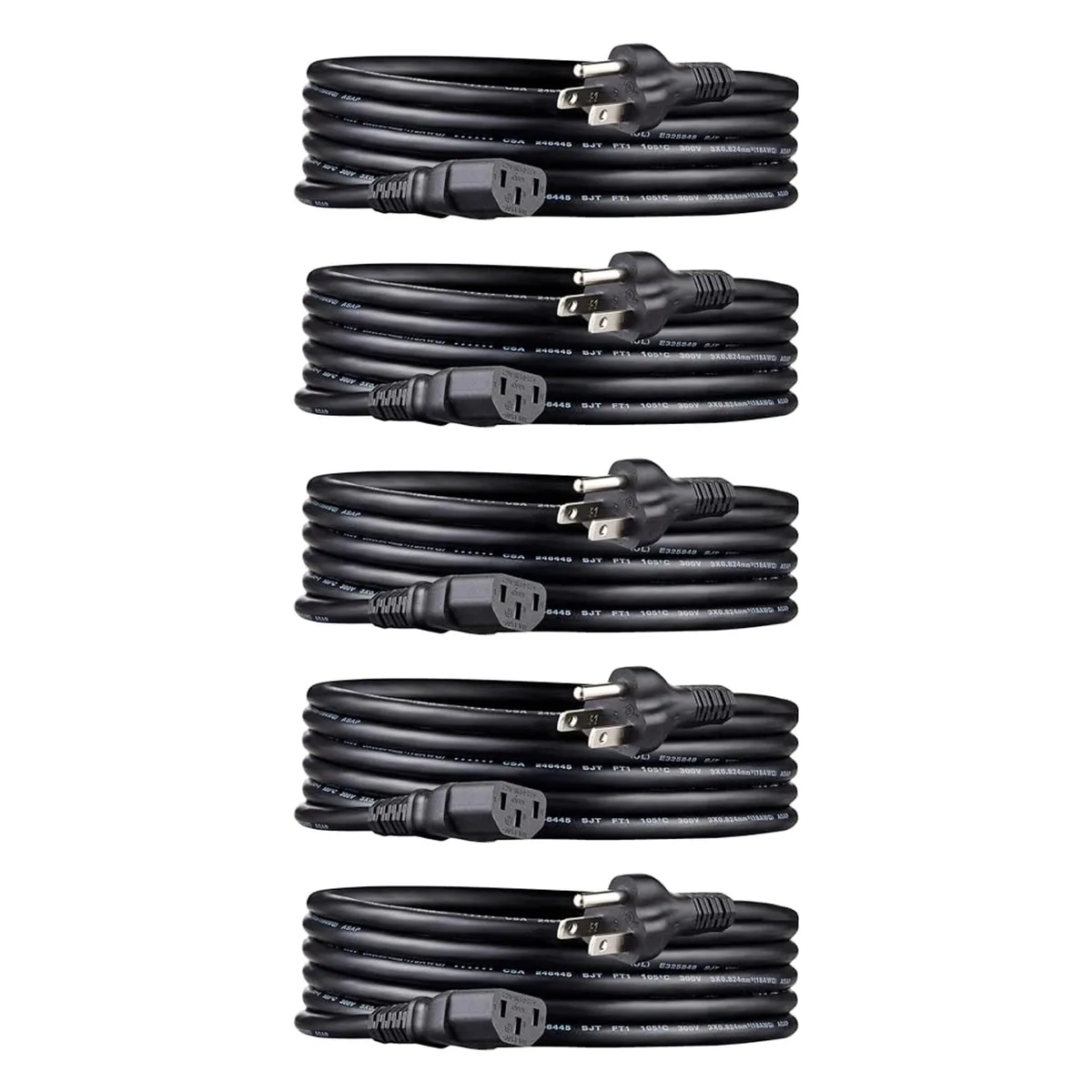  Amazon Basics IECC13-US-10FT-5P computer power cord 10ft 18AWG 125V 15A 5-pack — product photo