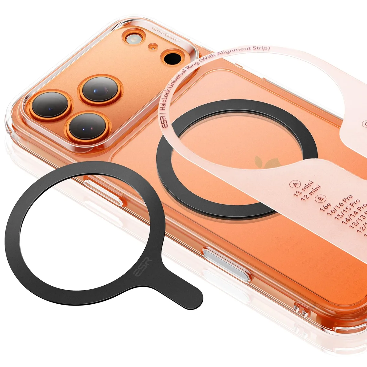 Two thin black circular adhesive rings on a white backing card