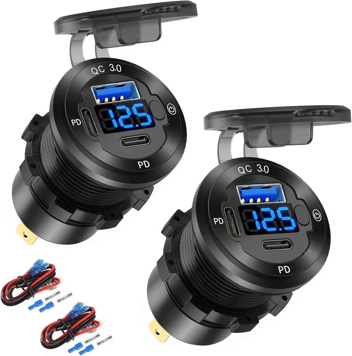 iworkmart iworkmart 2-Pack 12V 3-Port USB Charger 78W Voltmeter Switch — product photo