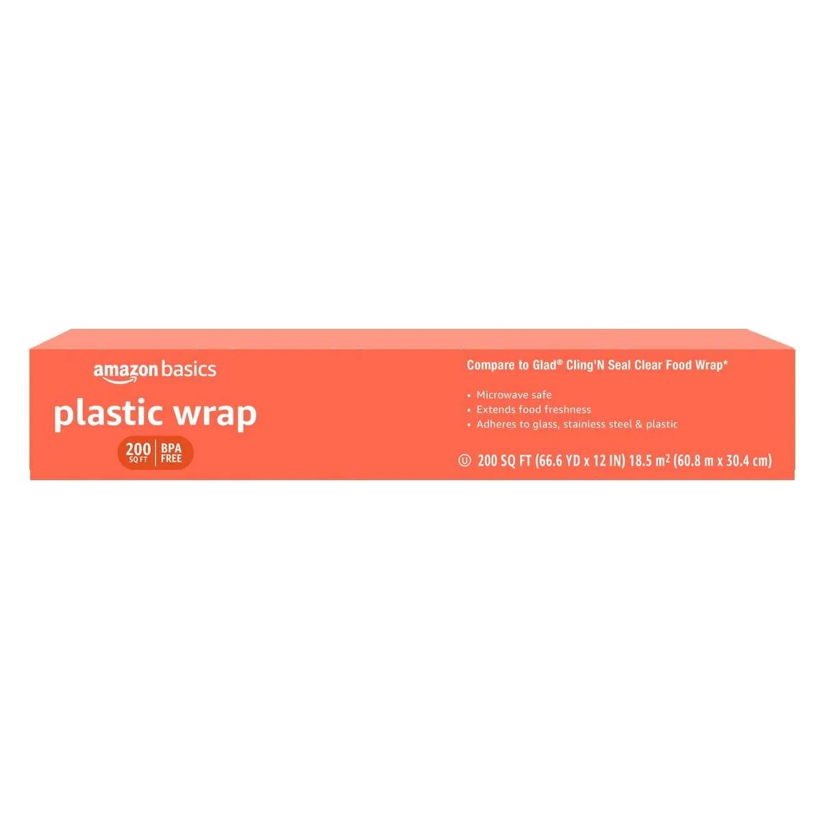 Clear plastic food wrap roll in rectangular box 12.4 in x 2.17 in x 2.17 in