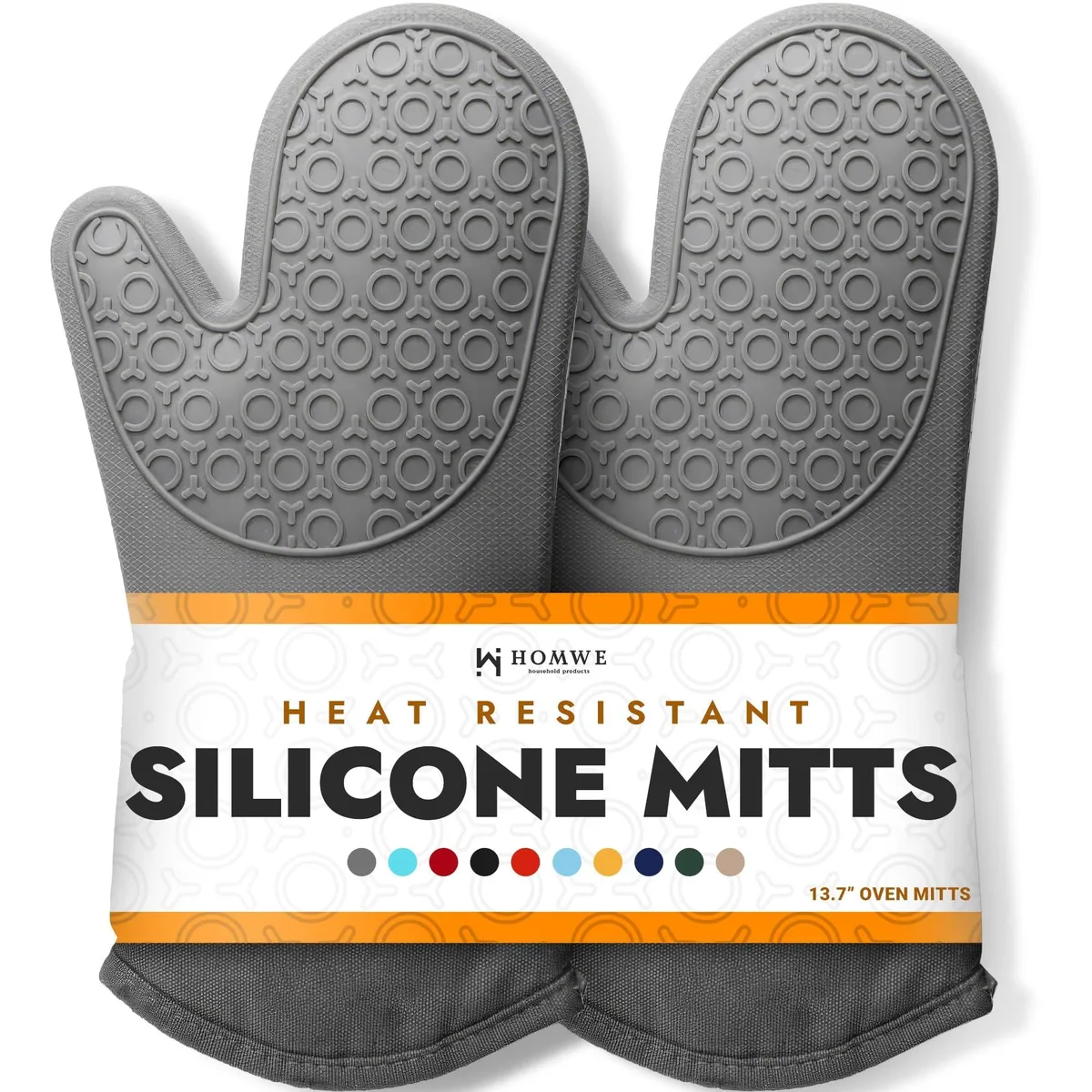  HOMWE HW-OVNMT-2PC-GRAY Silicone Oven Mitts 13.7" 2-Pack Grey — product photo