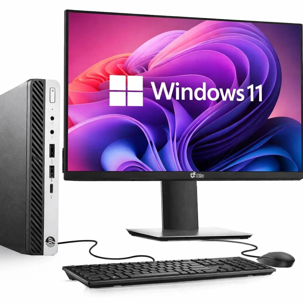 HP HP 800 G5 Mini PC i7-9700T 16GB 256GB 22" Monitor Windows 11 Pro Wi-Fi Wireless KB Mouse — product photo