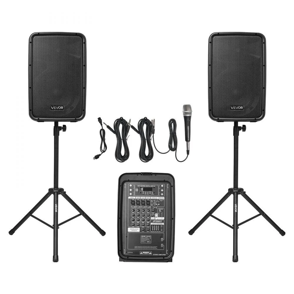 VEVOR VEVOR Portable PA System 300W 8-Channel Mixer Dual Speakers Bluetooth Microphone Stands — product photo