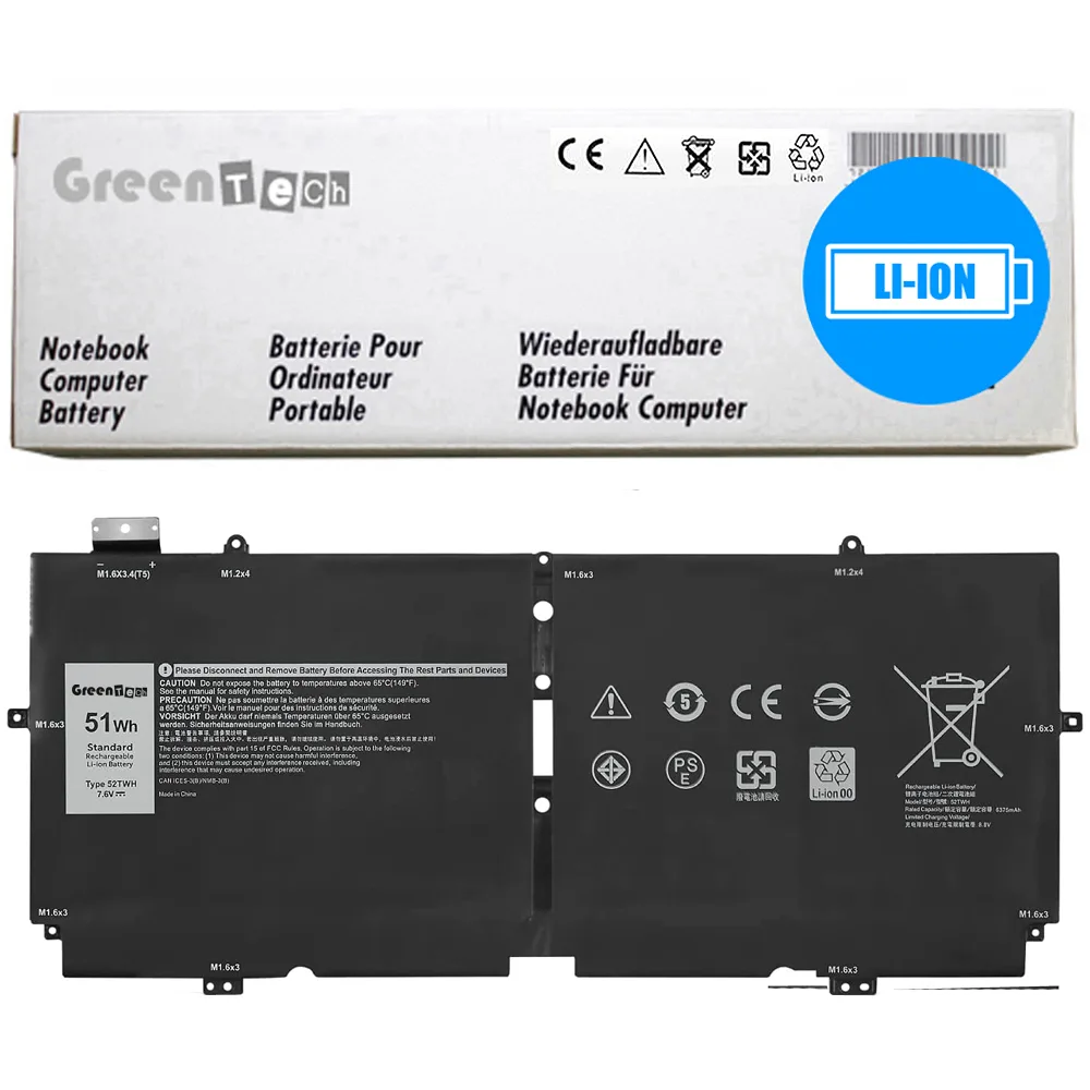 NShi NShi 52TWH laptop battery for Dell XPS 13 7390 2-in-1 7.6V 51Whr 6710mAh — product photo