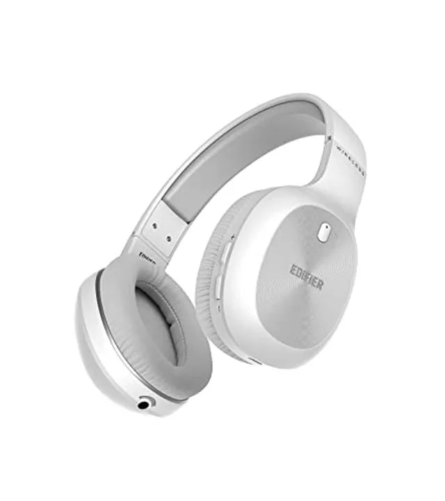 White over-ear headphones with padded earcups and adjustable headband