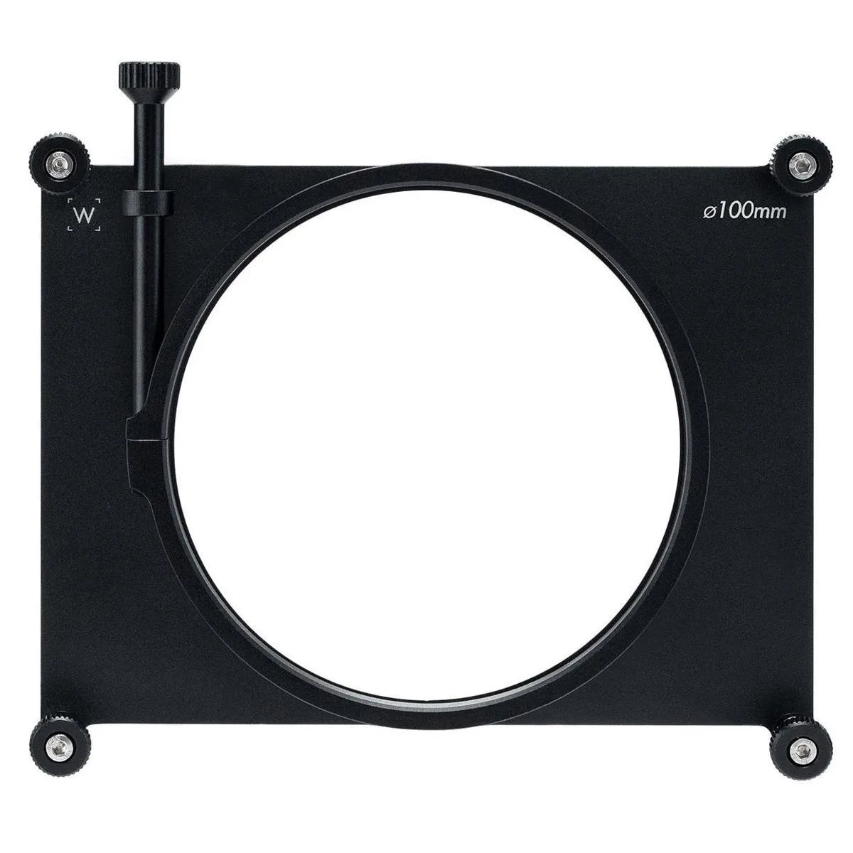 A silver metal clamp-on adapter for a matte box, cylindrical with four screw holes, shown on a white background