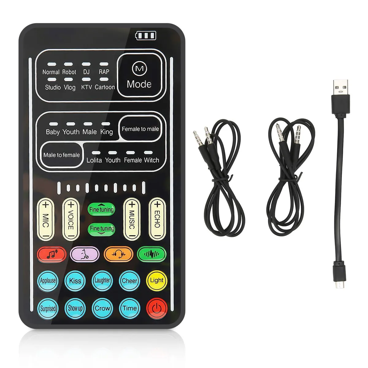  VBESTLIFE Mini Sound Card I9 English Edition 8 Voice Changes 48 KHz 450mAh 3.5mm USB — product photo