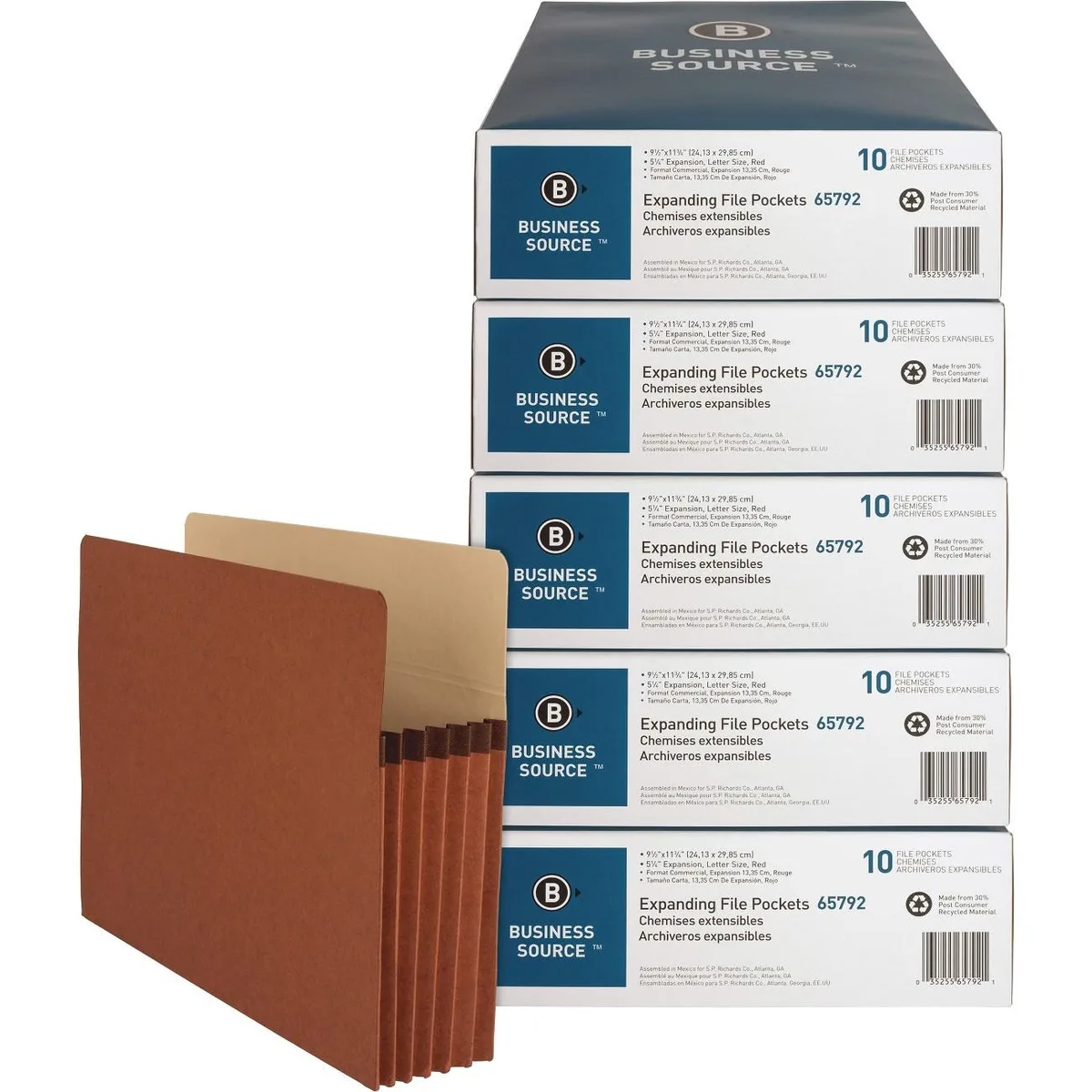 Business Source Business Source 65792CT Redrope Letter Expanding File Pocket 5 1/4" Expansion 1200 Sheets 50/Carton — product photo