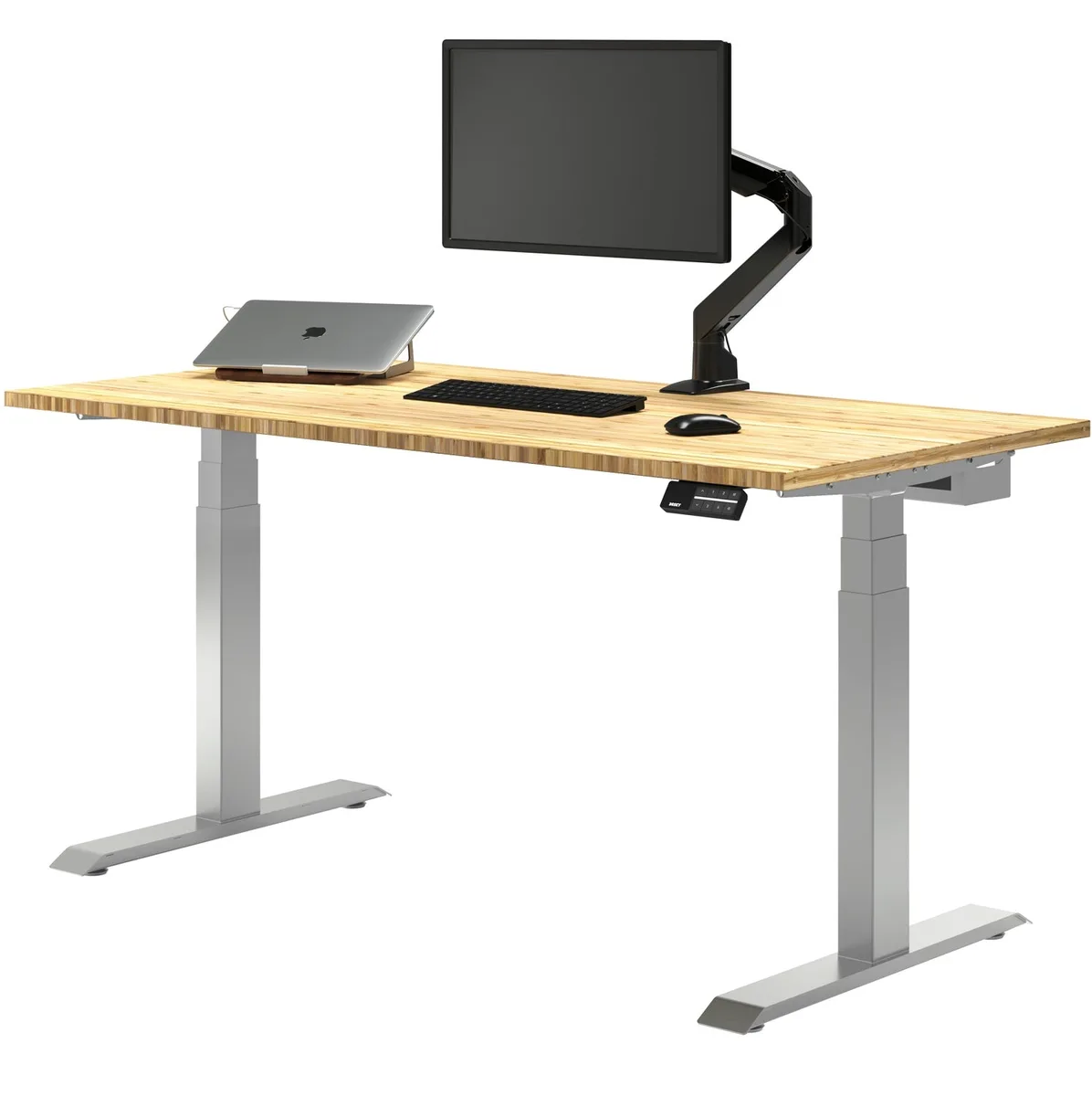 Desky Desky Dual Bamboo Sit Stand Desk 60 x 30 in with Grommets Grey office furniture — product photo