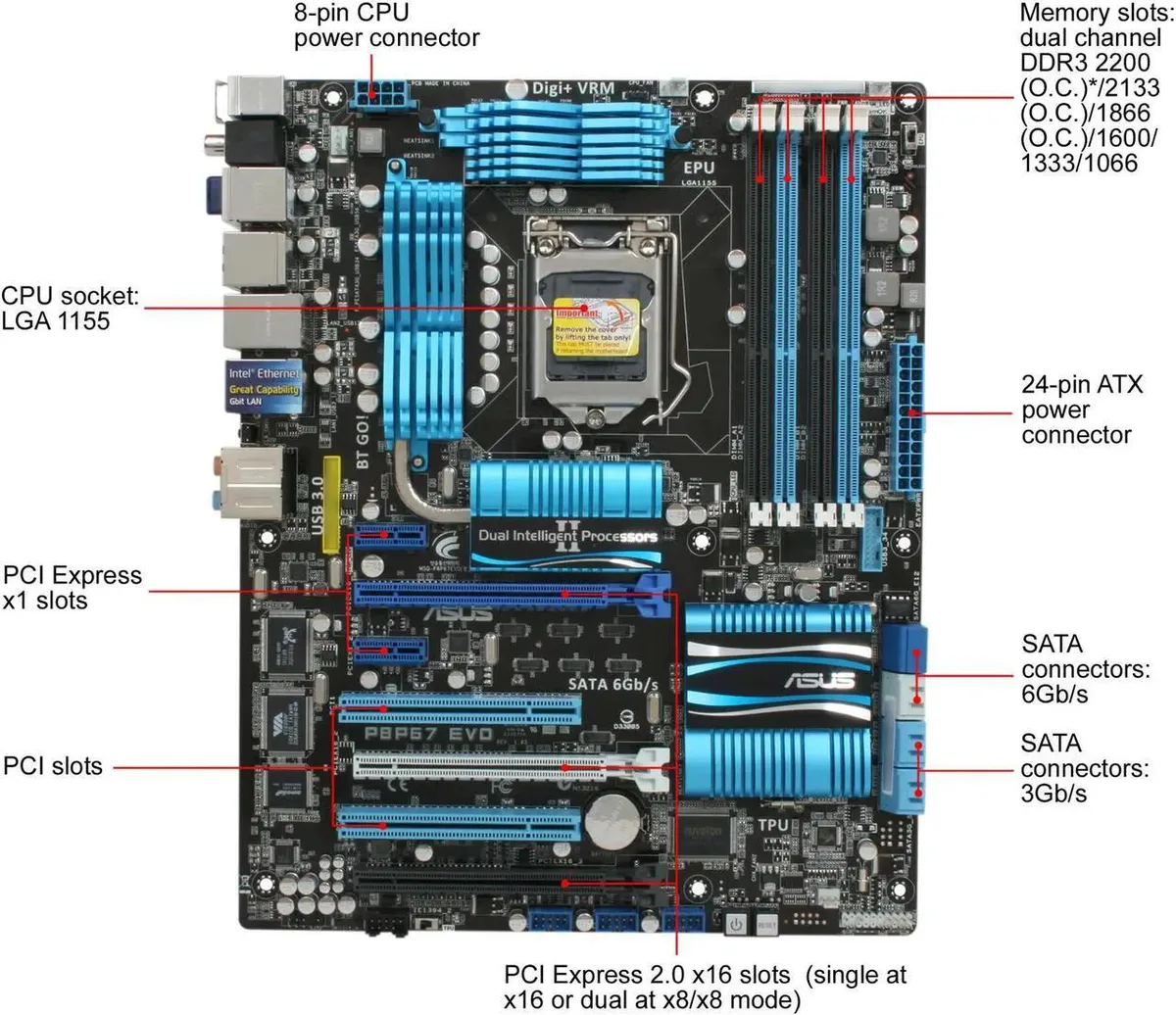 ASUS ASUS P8P67 EVO LGA 1155 Intel P67 DDR3 32GB ATX Intel motherboard — product photo