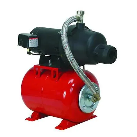 Dayton shallow well jet pump system with 6 gallon pressure tank, horizontal motor and pump assembly on metal base