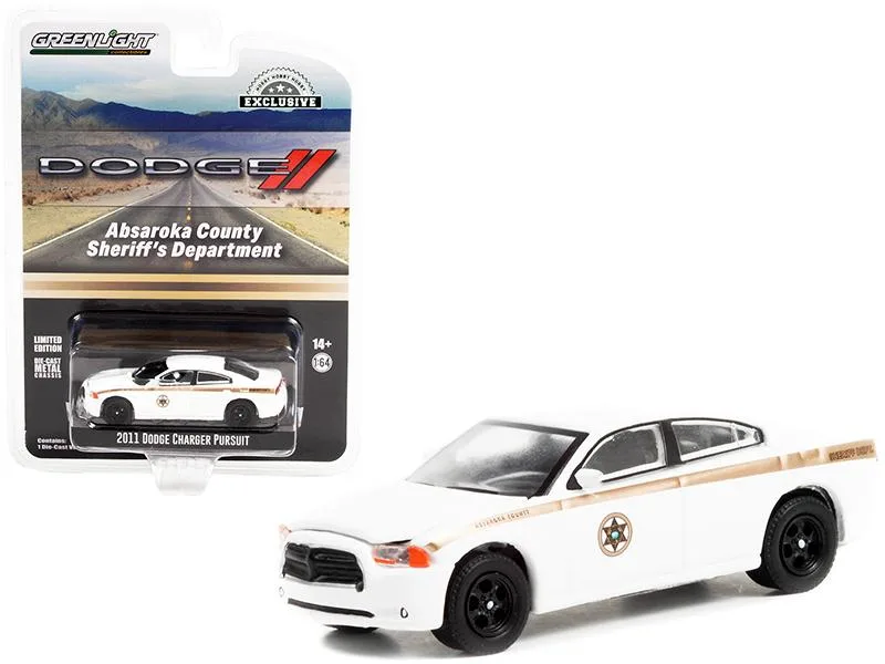 GREENLIGHT GREENLIGHT 2011 Dodge Charger Pursuit White Absaroka County Sheriff Hobby Exclusive 1/64 Diecast Vehicle 30334 — product photo