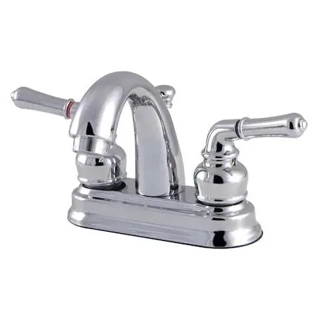 Single-handle metering bathroom faucet in polished chrome finish