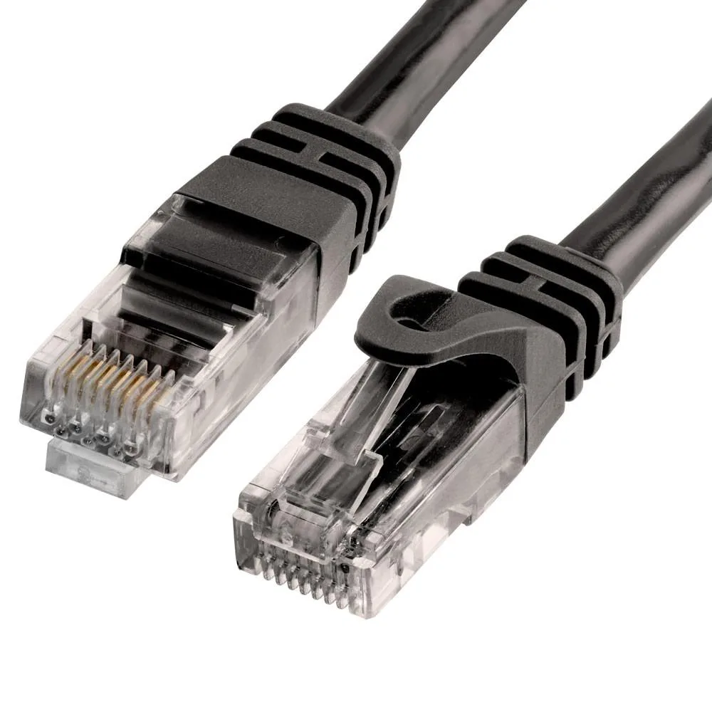 Black 100 ft Cat6 patch cable with gold RJ45 plugs