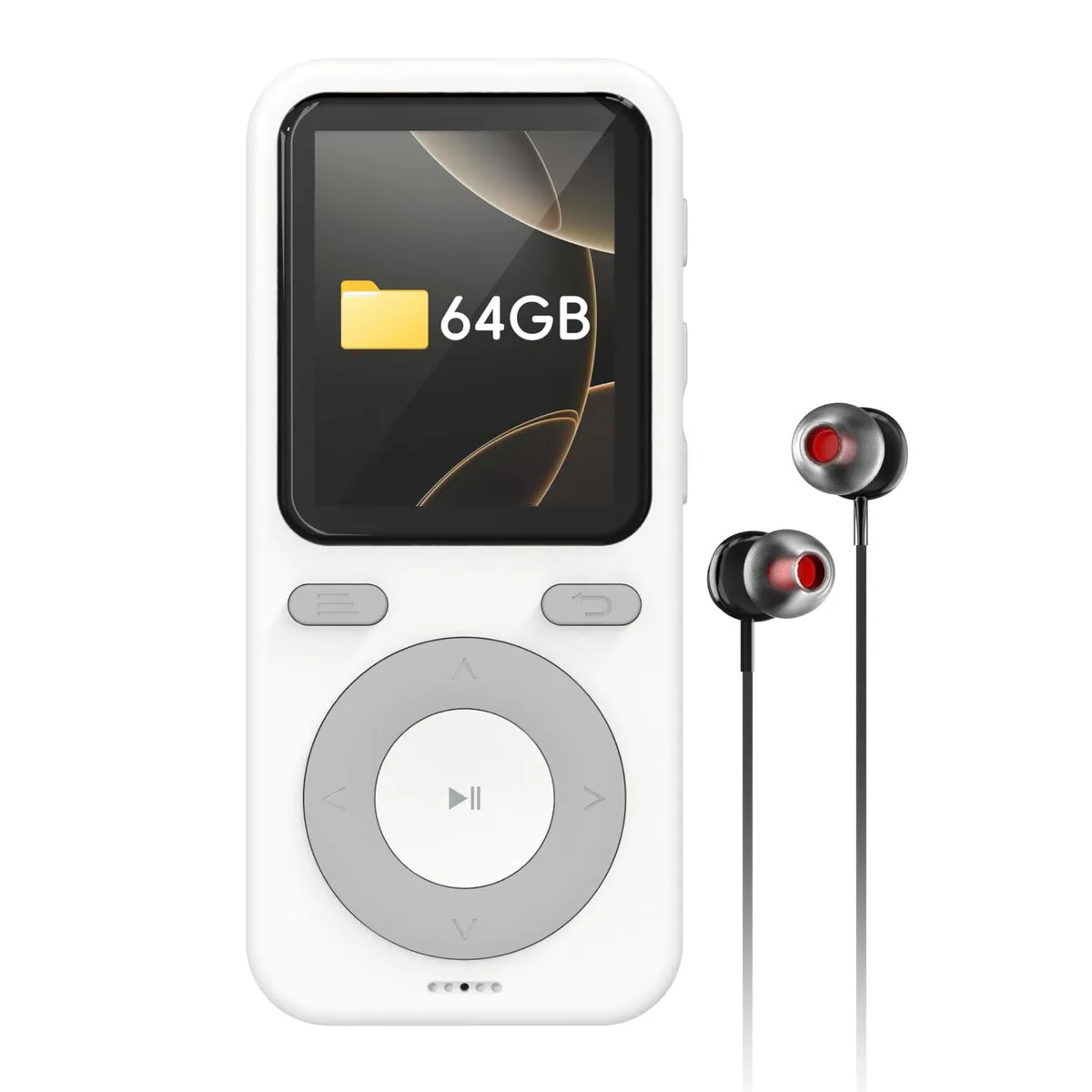 wiwoo 64GB MP3 Player Bluetooth 5.3 White 1.8" LCD — product photo