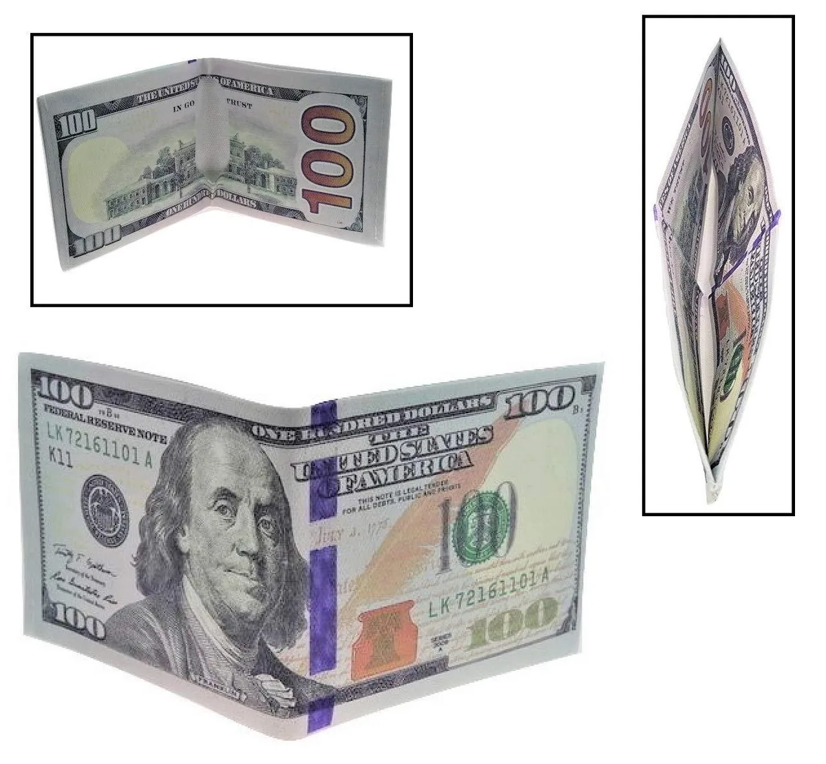  Zugar Land Bi-fold Wallet $100 Print 7.5" Grey — product photo