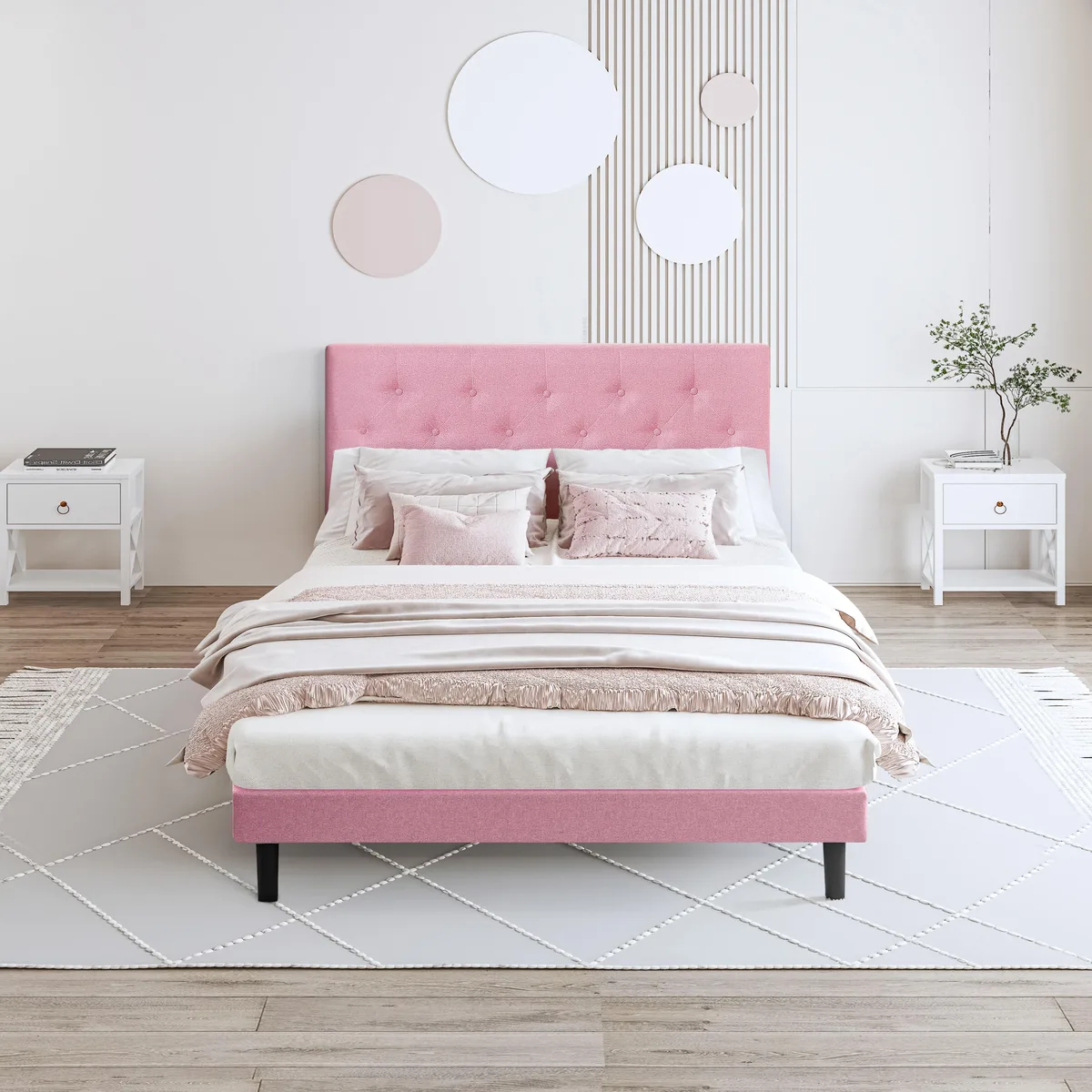 tuphen tuphen Full Size Upholstered Platform Bed pink — product photo