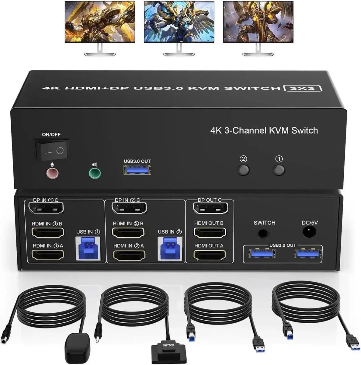 Vszerda Vszerda KVM Switch 2 HDMI + 1 DisplayPort 4K@60Hz 3 USB 3.0 — product photo