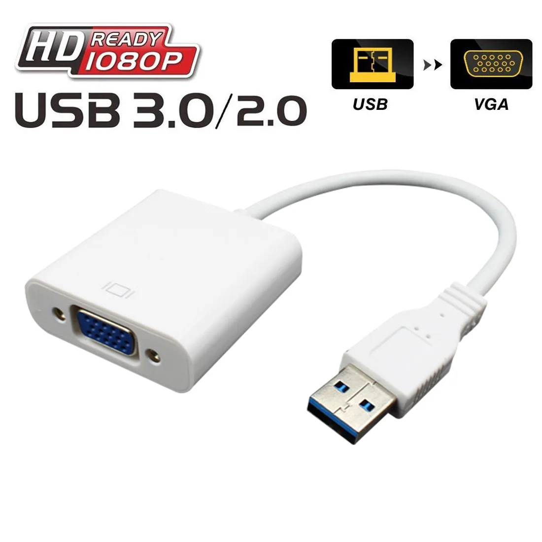 LUOM LUOM USB 3.0 to VGA Adapter White 1920x1080@60Hz — product photo
