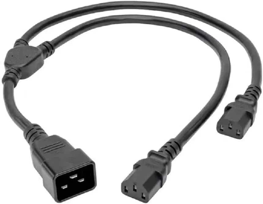 TeKit TeKit C20 to Dual C13 Y-Splitter Power Cord 12AWG 14AWG 20A 15A 250V 1ft Black — product photo