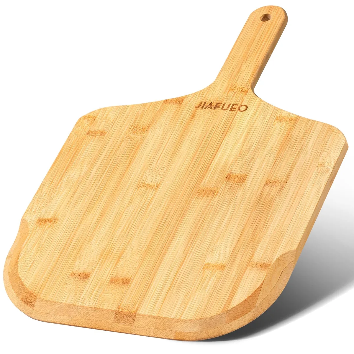 Rectangular bamboo paddle board 12 inch wide with tapered handle and hanging hole