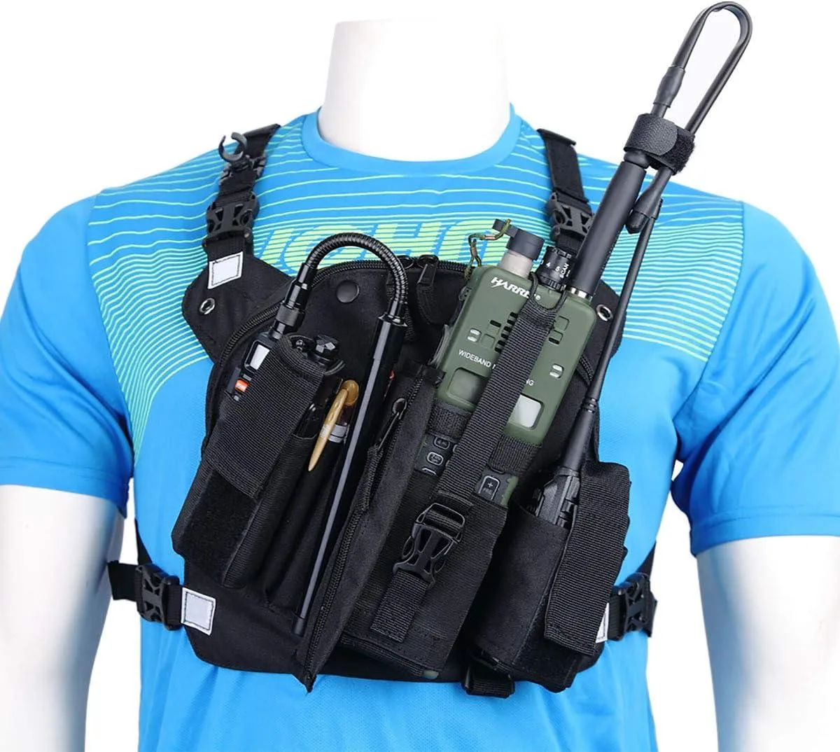 usbroway usbroway Chest Harness Front Pack Holster Vest Rig for Two-Way Radio (Reflective Black) — product photo