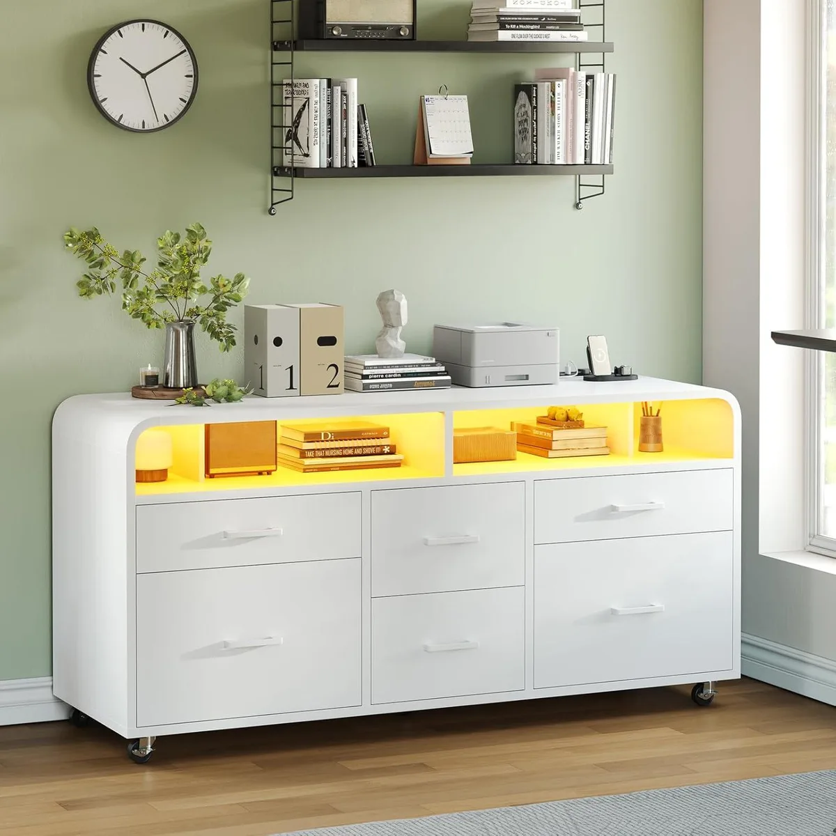 BFKK BFKK 6-Drawer File Cabinet with Power Strip LED White 47.2x15.6x26 — product photo