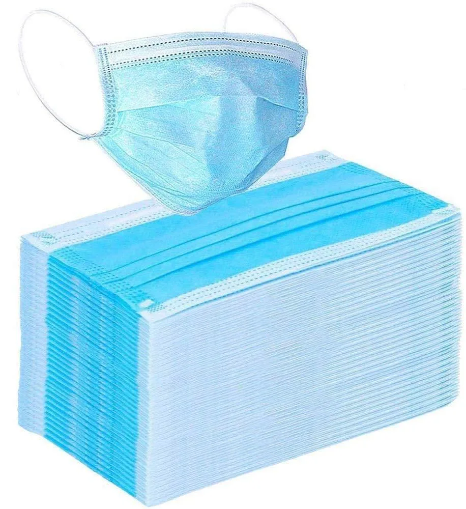 DC-BEAUTIFUL 100 Pcs Blue Disposable 3 Ply Earloop Face Masks — product photo
