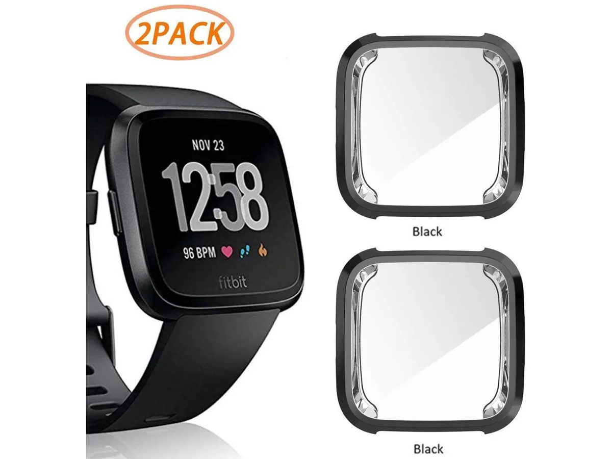 Two translucent TPU cases with built-in screen protectors for Fitbit Versa